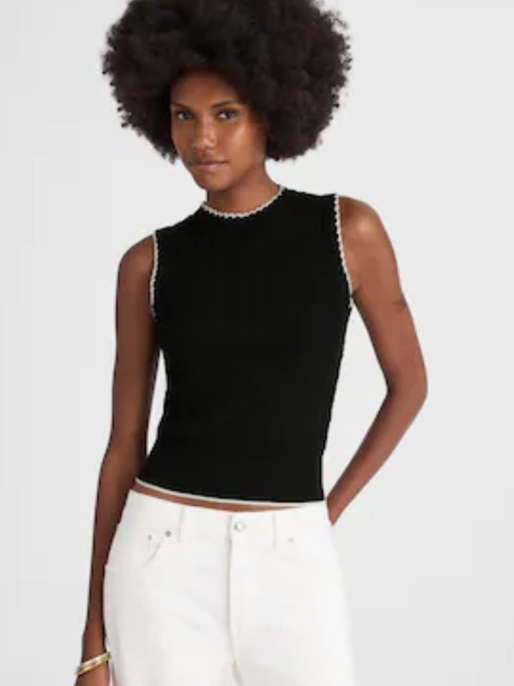 Madewell Mixed Stitch Sleeveless Sweater Black XXS
